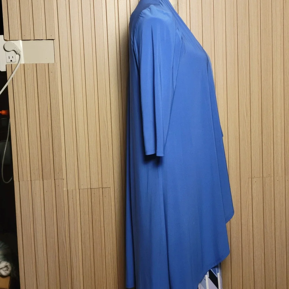 R&M Richards Womens Blue Geometric Print Sheath Dress and Duster Set Size 12